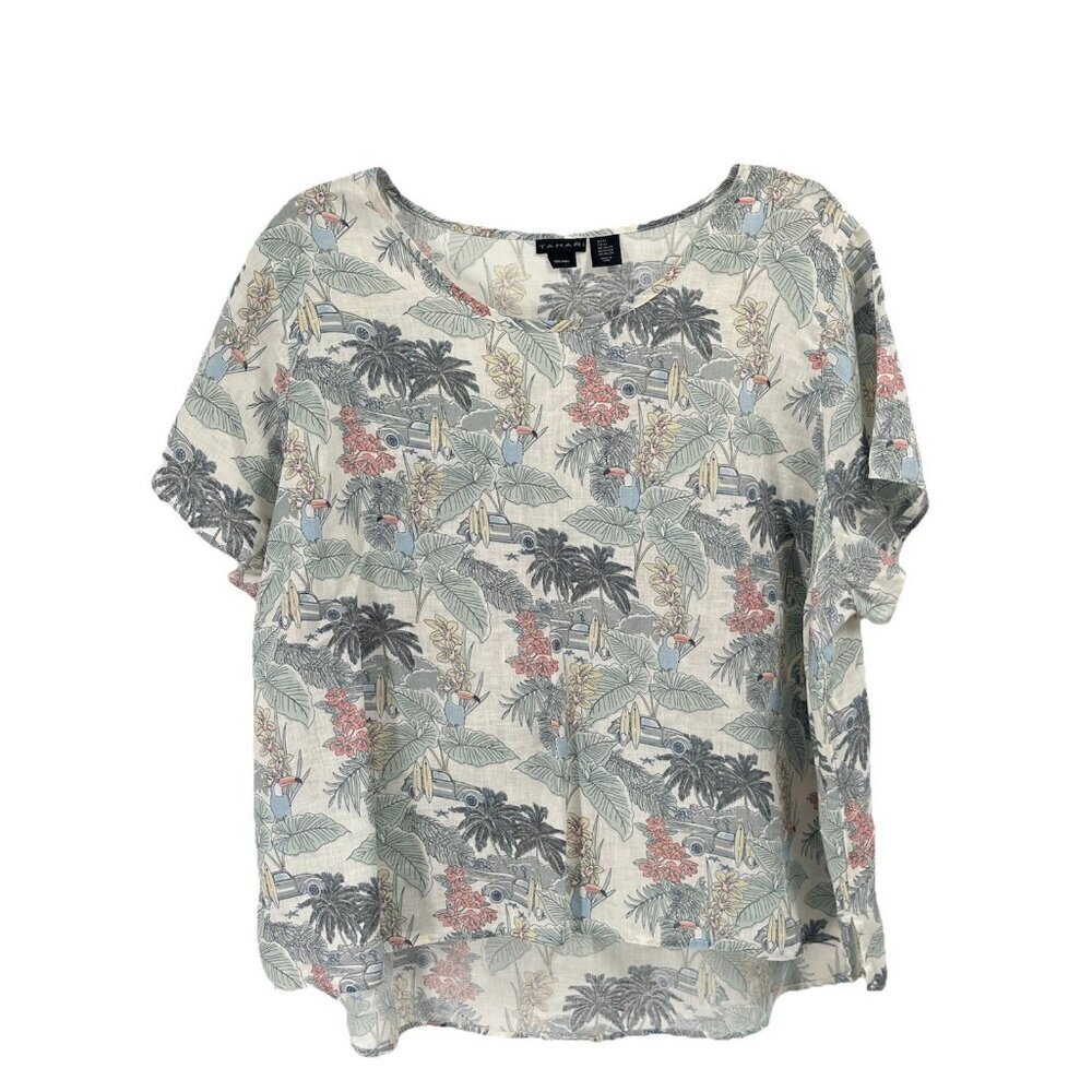 Tahari Linen Short Sleeve Tropical Shirt Sz 3X Coastal Chic Grandmacore